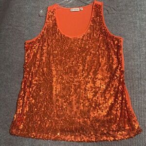 Versona Orange Sequin Front Tank Top Womens Plus Size 18/20W Scoop Neck Sparkly